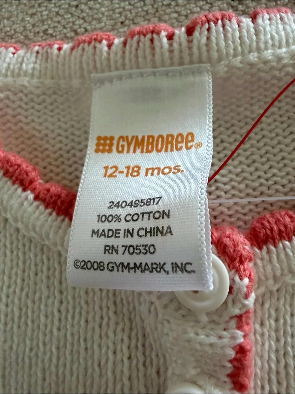 Gymboree NWT 12-18mo Baby Butterfly 100% Cotton Cardigan Cream/coral Trim